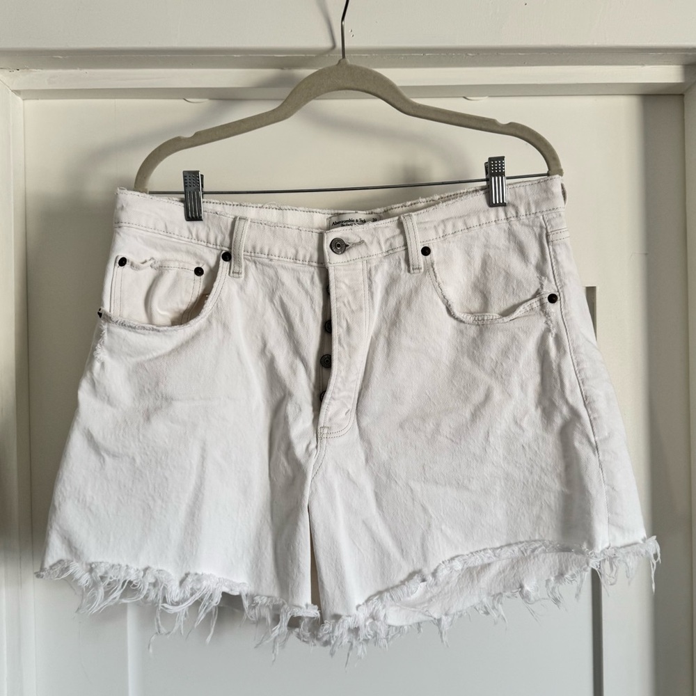 White high rise button-front denim dad short